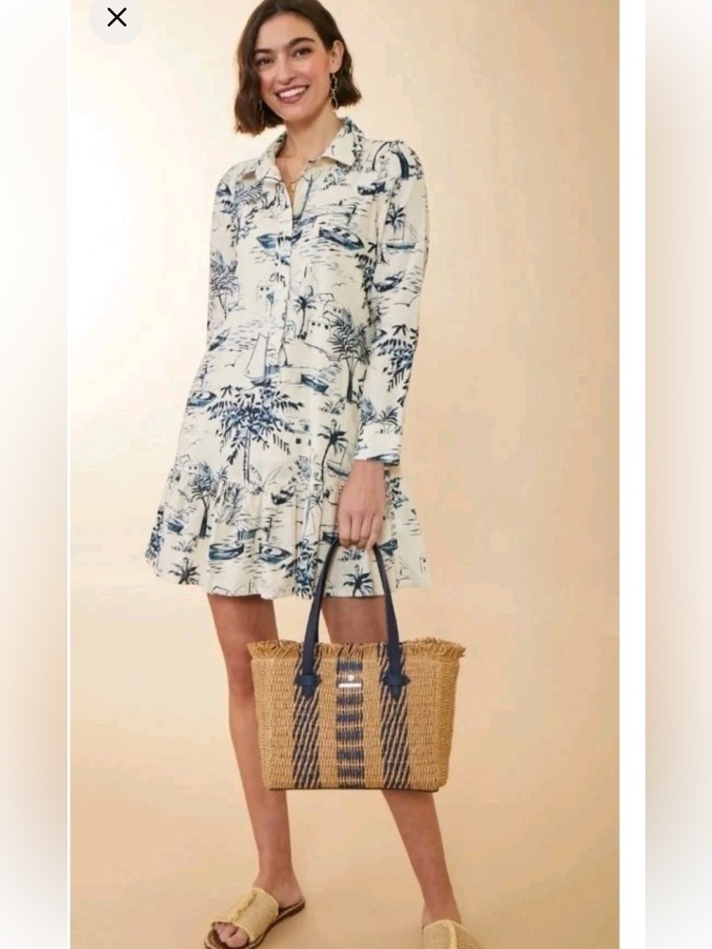 Spartina 449 Navy and Cream Seascape Print Shirt Dress Resort Beach XXS NWT